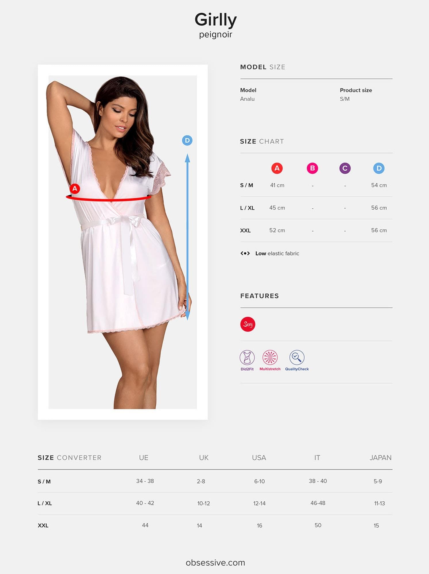 Bielizna-Girlly peniuar biały  S/M