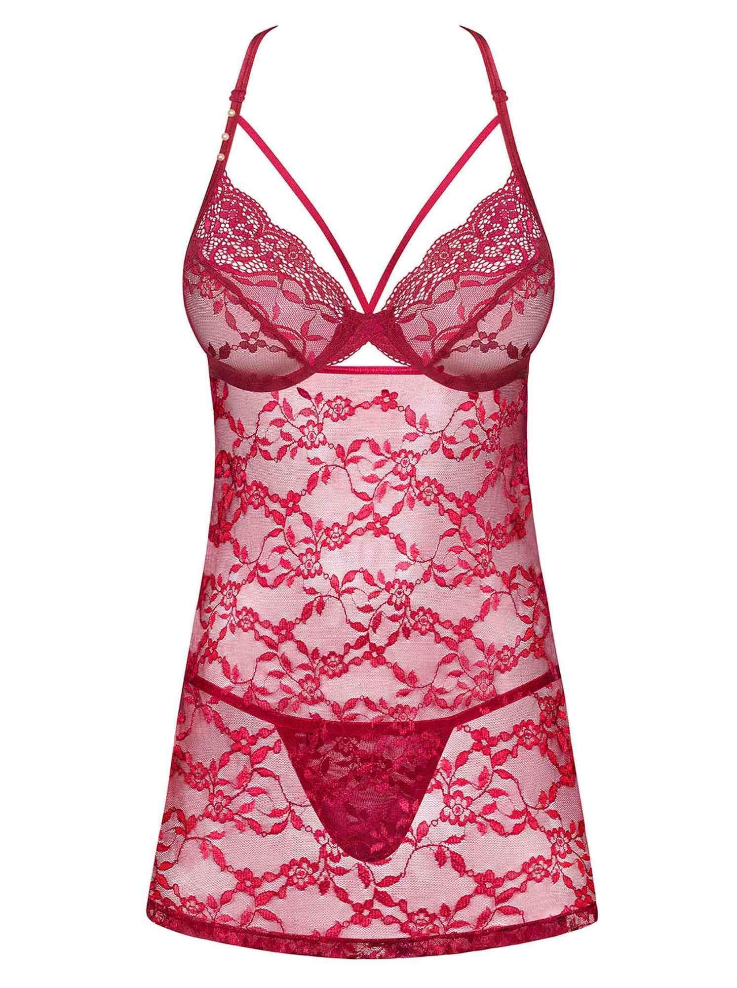 Bielizna-Ivetta babydoll i stringi czerwona  S/M