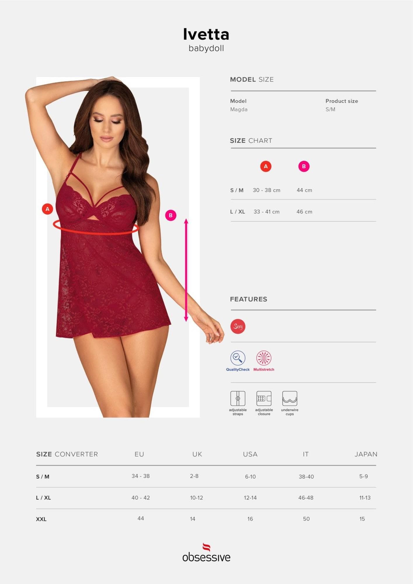 Bielizna-Ivetta babydoll i stringi czerwona  S/M