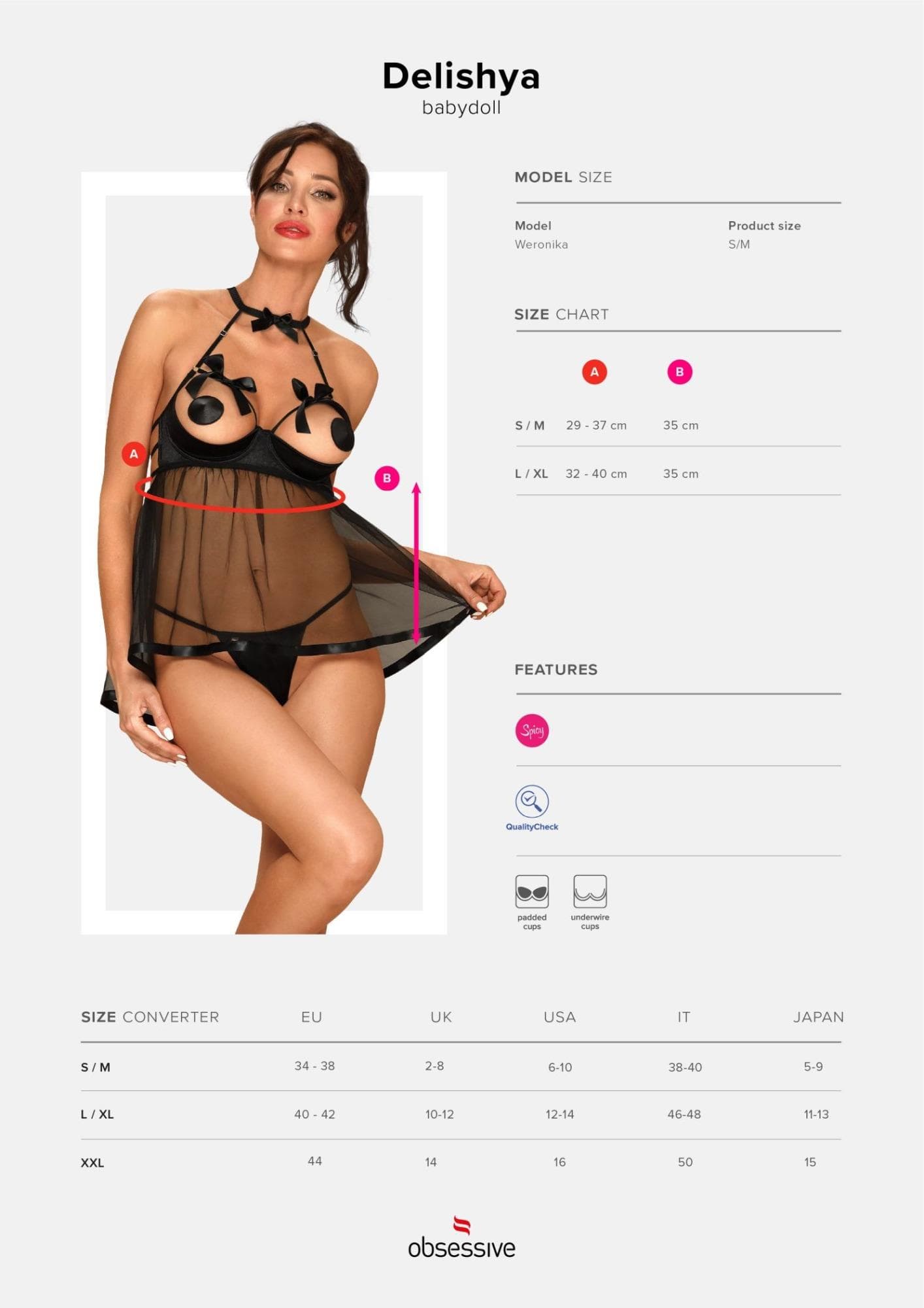 Bielizna-Delishya babydoll i stringi czarna  S/M